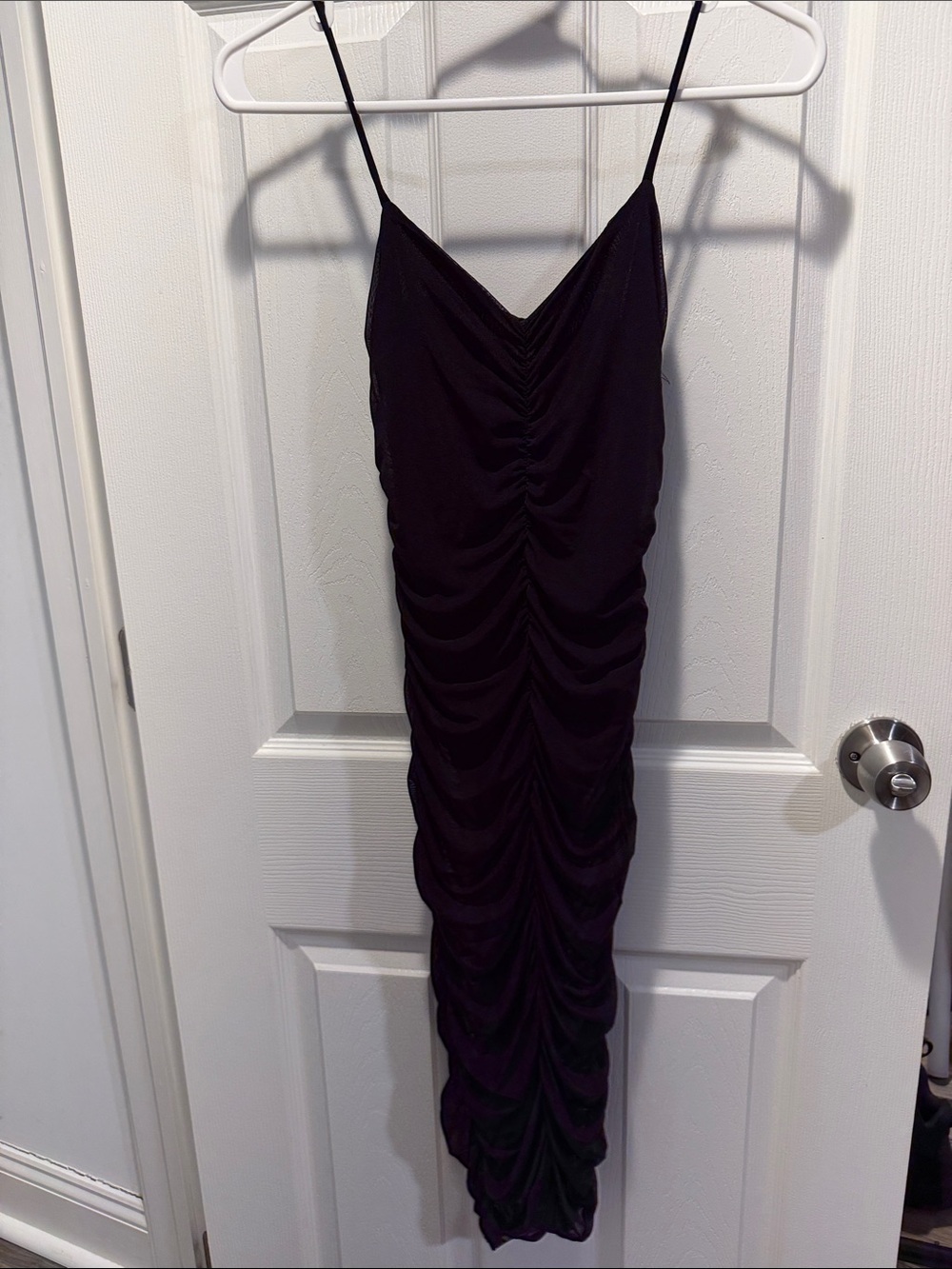Fashion Nova Black Ruched Maxi Slip Dress